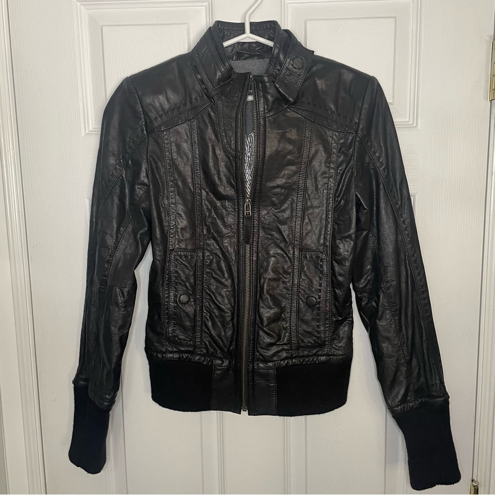 Danier Black Leather Motorcycle Biker Classic Jacket Coat XXS